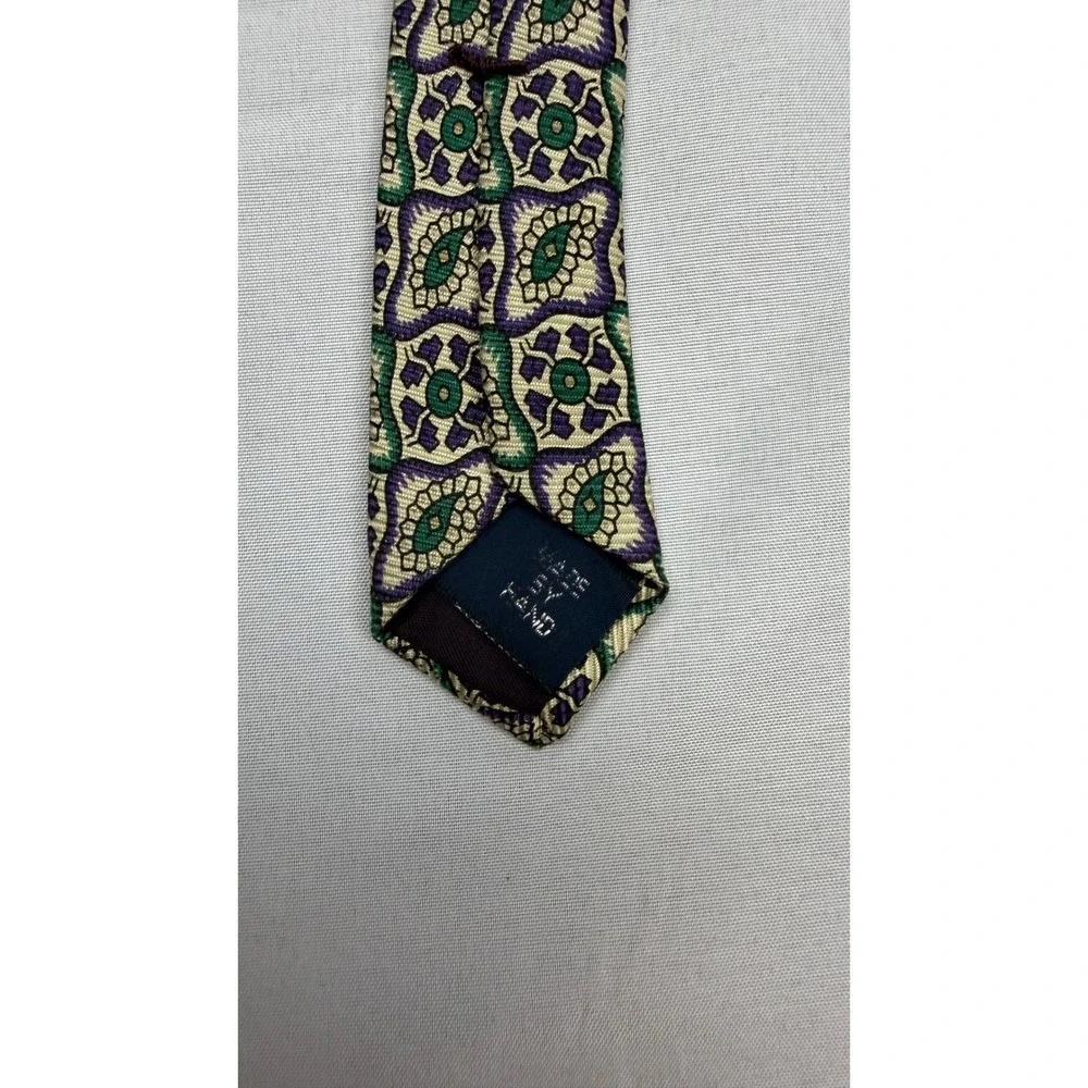 Polo‎ Ralph Lauren Necktie Mens 60x3.5 Green Purple Geometric Medallion Silk USA